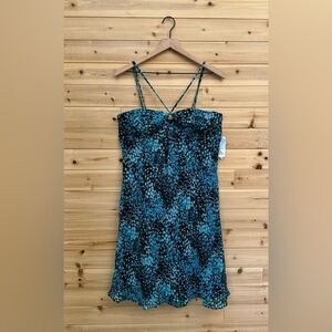 NWT Vintage Nine West Size 14/L Silk Strappy Aqua Abstract Dress Deadstock